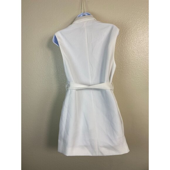 Zara White Double Breasted Belted Vest Coat Women size Medium Capsule Sleeveless - Picture 3 of 16